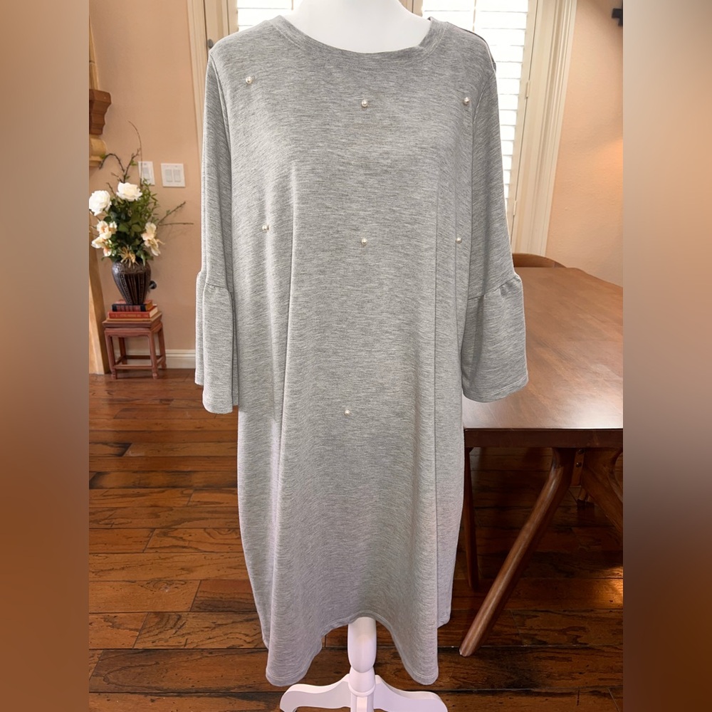 Lane Bryant French Terry Pearl Sweater Dress Bell Sleeves in Grey Size 18/20